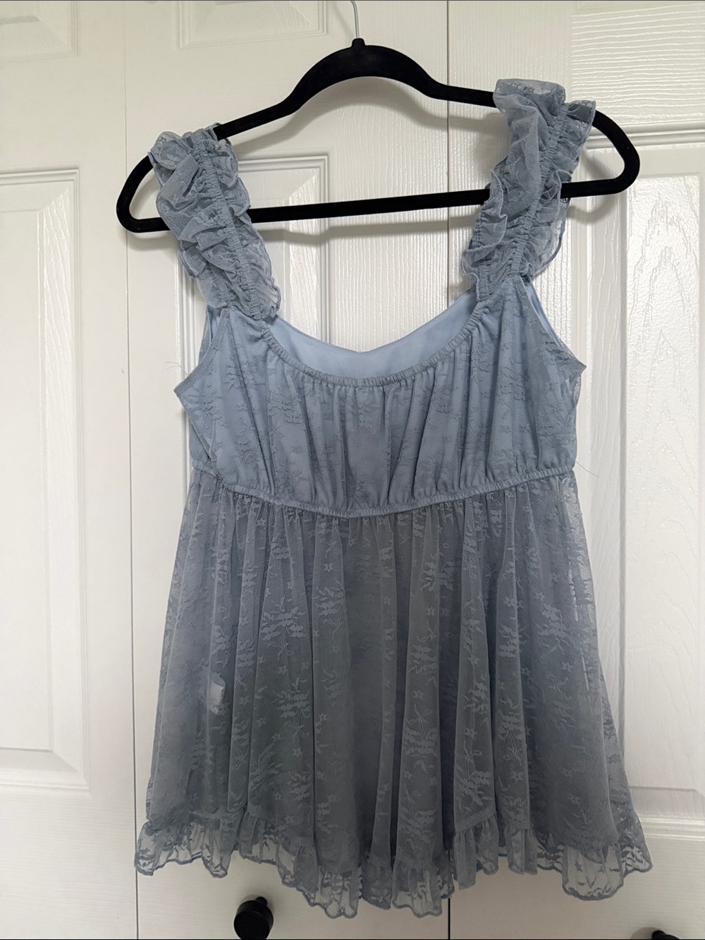 Anthropologie Pale Blue Lace Ruffle-Strap Camisole - Picture 3 of 3